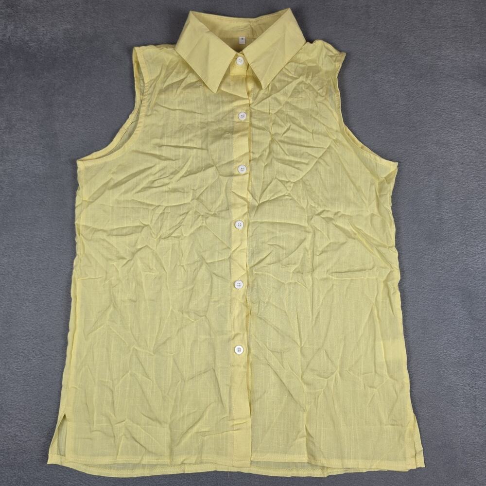 Lot of 2 Women's Sleeveless Button Front Collared Blouses Yellow White Size S